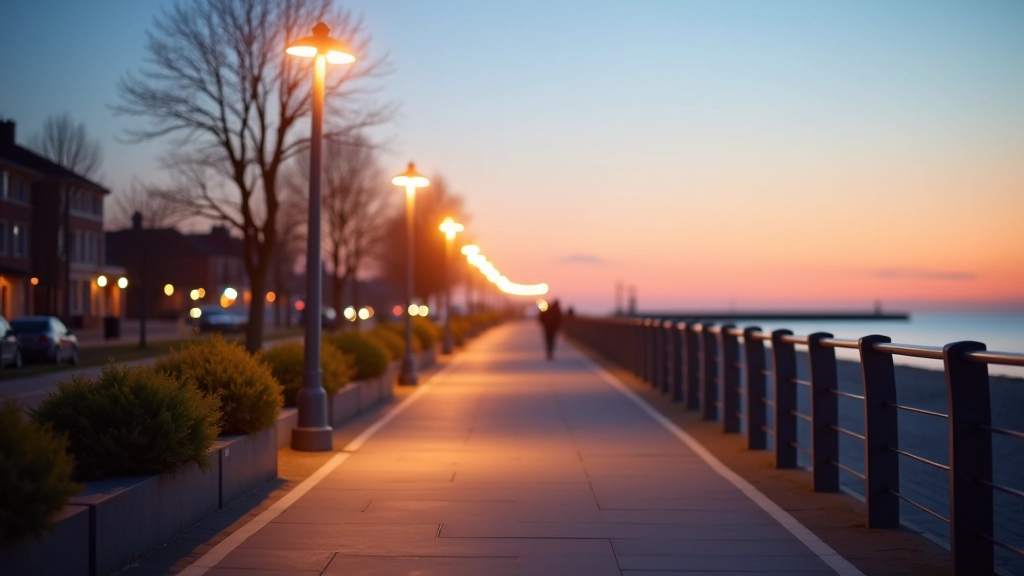 Pärnu rannapromenaadi valgustus õhtul, taskulamp käes, rahulik õhtu jalutusteella