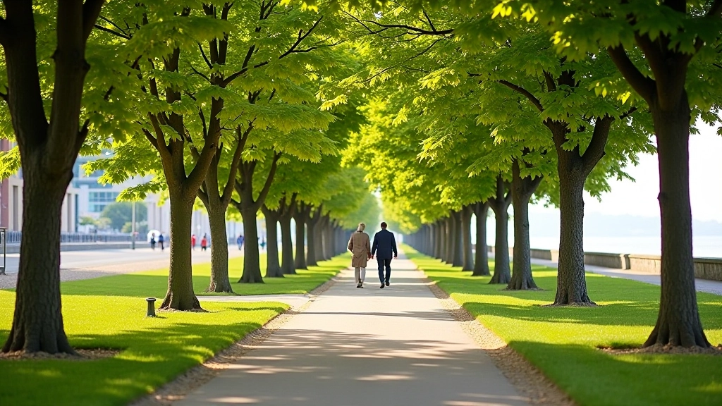 Rannapromenaadi jalutusrada puude vahel
